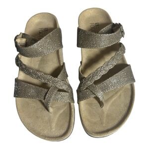 White Mountain Soft Footbed Sandals Women's 8M Gold Glitter Braided No Box